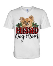 Blessed Dog Mom - Long-haired Tan Chihuahua V-Neck T-Shirt tile
