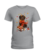 Autumn Leaves CHOCOLATE Labrador Ladies T-Shirt tile