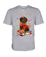 Autumn Leaves CHOCOLATE Labrador V-Neck T-Shirt tile
