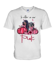 Pink Month - Basset Hound and Dapple Dachshund V-Neck T-Shirt tile