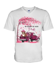 Pink Autumn - RED Boston Terrier V-Neck T-Shirt tile