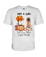 Fall And - English Mastiff v2 V-Neck T-Shirt tile
