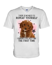 First Time - RED Cockapoo V-Neck T-Shirt tile