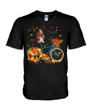 Autumn Bike - Basset Hound V-Neck T-Shirt tile