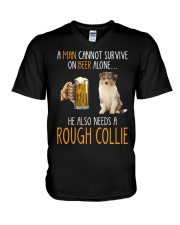 Beer Alone - Rough Collie 1 V-Neck T-Shirt tile