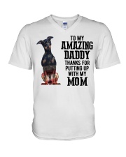 Amazing Daddy - Min Pin V-Neck T-Shirt tile