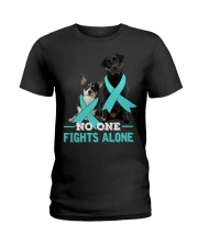 Fight Teal Ribbon - black Lab and Corgi Ladies T-Shirt tile