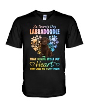 Kinda Stole - CHOCOLATE Labradoodle V-Neck T-Shirt tile