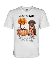 Girl Love Fall And - CHOCOLATE labs V-Neck T-Shirt tile