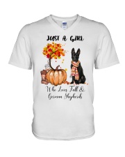 Fall And - German Shepherd V-Neck T-Shirt tile