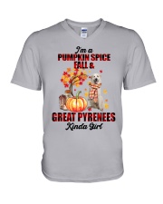Pumpkin Girl - Great Pyrenees 2 V-Neck T-Shirt tile
