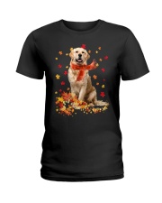 Autumn Leaves Scraf golden Retriever 1 Ladies T-Shirt tile