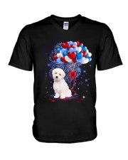 Balloons love 4th - Maltipoo V-Neck T-Shirt tile