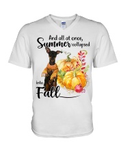 Into Fall - Miniature Pinscher 2 V-Neck T-Shirt tile