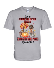 Pumpkin Girl - German Shorthaired Pointer V-Neck T-Shirt tile
