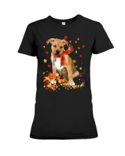 Autumn Leaves Scraf Pitbull Boxer Mix Premium Fit Ladies Tee tile