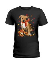 Autumn Leaves Scraf Pitbull Boxer Mix Ladies T-Shirt tile