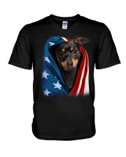 American flag - Min Pin V-Neck T-Shirt tile