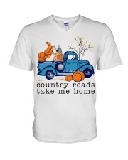 Blue Car - American Eskimo V-Neck T-Shirt tile