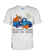 Blue Car - Bearded Collie V-Neck T-Shirt tile