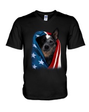 American flag - Blue Heeler V-Neck T-Shirt tile