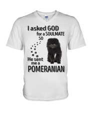 Canine Soulmate - BLACK Pomeranian V-Neck T-Shirt tile