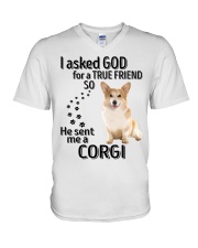 I asked God - Corgi V-Neck T-Shirt tile