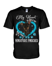 Blue Held - Miniature Pinscher 2 V-Neck T-Shirt tile