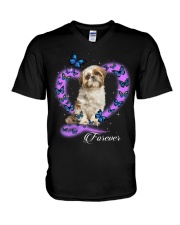 Butterflies - Shih Tzu 2 V-Neck T-Shirt tile