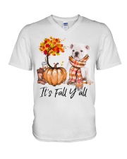 It is Fall - English Bulldog V-Neck T-Shirt tile