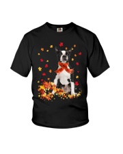 Autumn Leaves Scraf Boston Terrier Youth T-Shirt tile