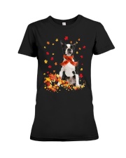Autumn Leaves Scraf Boston Terrier Premium Fit Ladies Tee tile