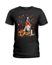Autumn Leaves Scraf Boston Terrier Ladies T-Shirt tile