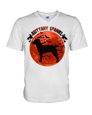 Blood Moon - Brittany Spaniel V-Neck T-Shirt tile