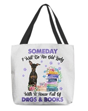 Old Lady - BLACK Miniature Pinscher All-Over Tote tile