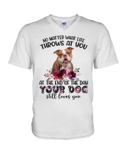 At The End - Old English Bulldog V-Neck T-Shirt tile