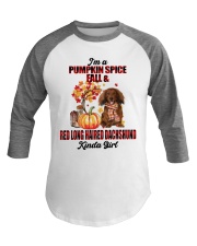 Pumpkin Girl - Red Long Haired Dachshund Baseball Tee tile