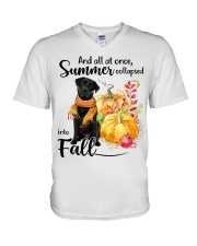 Into Fall - black Labrador 1 V-Neck T-Shirt tile