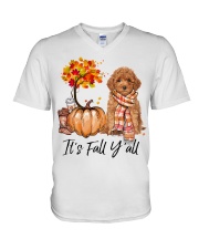 It is Fall - Miniature Poodle V-Neck T-Shirt tile