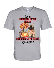 Pumpkin Girl - Caucasian Shepherd Dog V-Neck T-Shirt tile