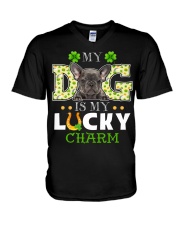 Lucky Charm - Grey French Bulldog V-Neck T-Shirt tile