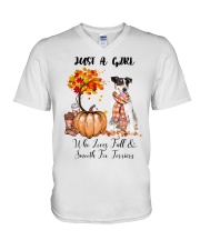 Fall And - Smooth Fox Terrier V-Neck T-Shirt tile