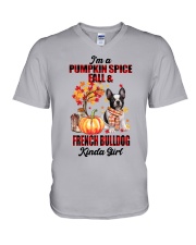 Pumpkin Girl - French Bulldog 3 V-Neck T-Shirt tile