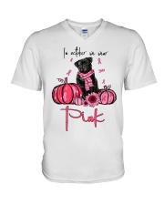 In October - Black Pug V-Neck T-Shirt tile