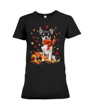 Autumn Leaves Scraf Chihuahua Premium Fit Ladies Tee tile
