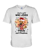 Christmas Girl - Pitbull Boxer Mix V-Neck T-Shirt tile