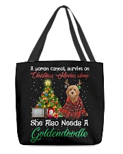 Christmas Alone - RED Goldendoodle All-Over Tote tile