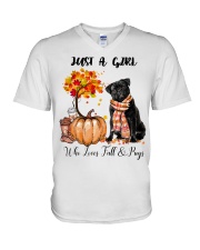 Girl Love Fall And - Pug V-Neck T-Shirt tile