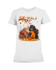 Fall Leaf - Black Long-haired Dachshund Premium Fit Ladies Tee tile