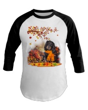 Fall Leaf - Black Long-haired Dachshund Baseball Tee tile